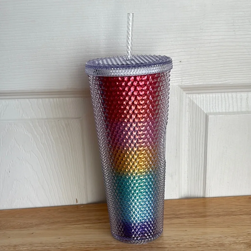 New STARBUCKS 24oz Rainbow Tumbler with straw